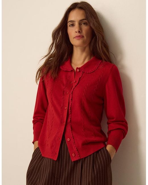 Monsoon Carey Cable Knit Cardigan Red