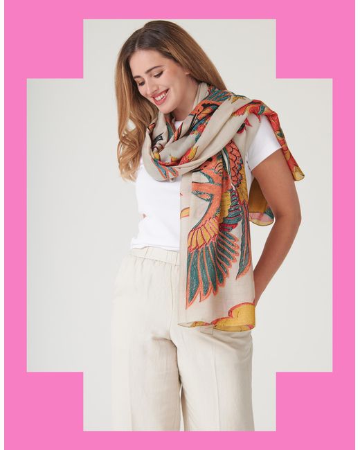 Monsoon Pink One Hundred Stars Crane Print Lightweight Scarf
