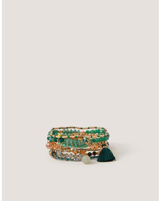 Monsoon Green 7-pack Bead Stretch Bracelets