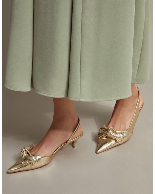 Monsoon Green Bronte Metallic Bow Slingback Kitten Heels Gold