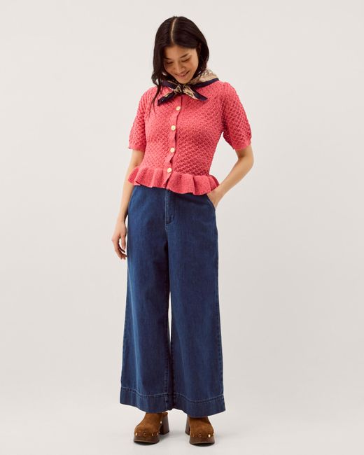 Monsoon Blue Shea Short Sleeve Ruffle Knit Cardigan Pink