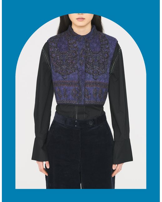 Monsoon Antik Batik Tamari Paisley Jacquard Quilted Waistcoat Blue