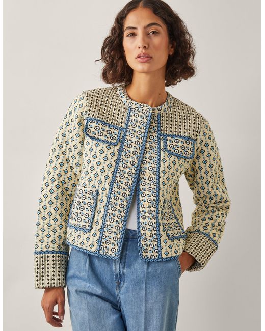 Monsoon Blue Judy Geometric Print Quilted Jacket Ivory