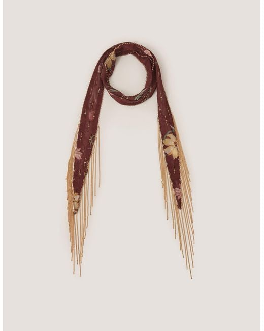 Monsoon Natural Ida Floral Embellished Skinny Scarf