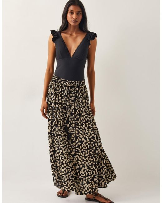 Monsoon Ania Batik Print Maxi Skirt Black