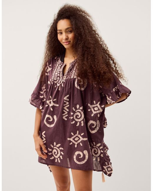 Monsoon Red Mafalda Sun Print Ruffle Mini Kaftan