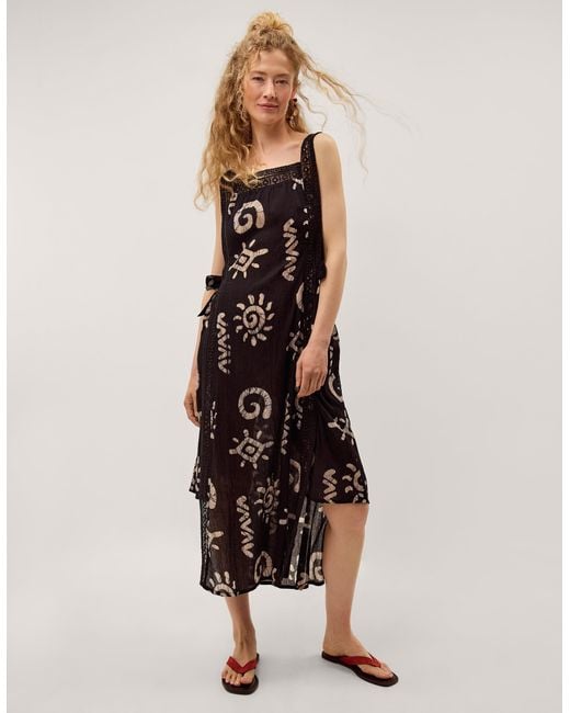 Monsoon Black Mafalda Sun Print Lace Midi Dress