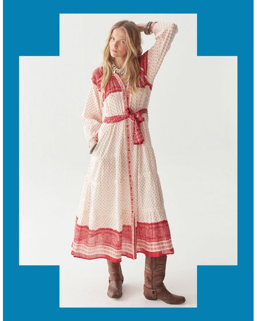 Monsoon White Maison Hotel Triana Bandana Print Midi Dress Red