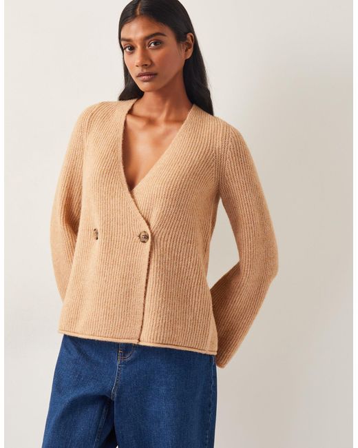 Monsoon Blue Sula V-neck Double Breasted Cardigan Camel