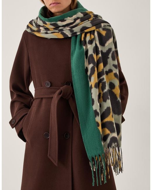 Monsoon Green Elyse Animal Print Tassel Scarf