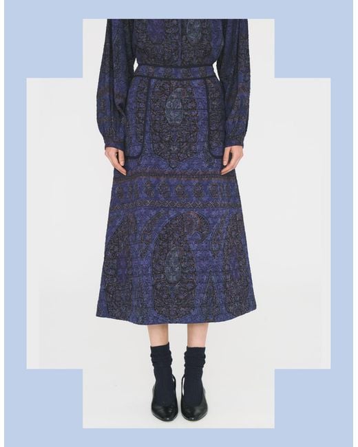 Monsoon Antik Batik Tamari Paisley Jacquard Midi Skirt Blue