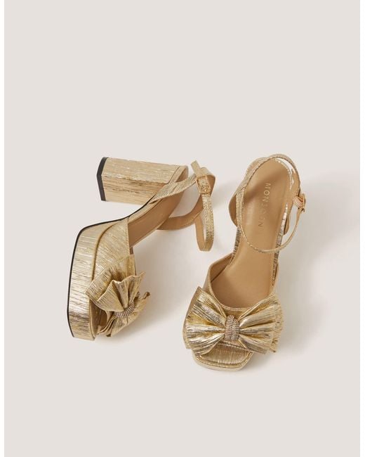 Monsoon Natural Iona Bow Platform Heels Gold