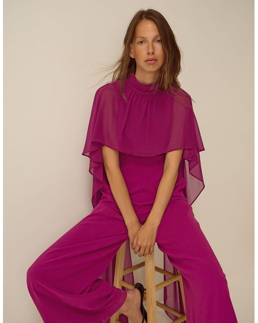 Monsoon Purple Valerie Cape Wide Leg Jumpsuit