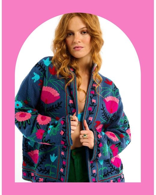 Monsoon Wild Tiger Floral Embroidered Jacket Blue