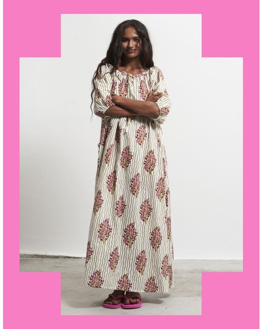 Monsoon Par & Escala Justina Floral Stripe Maxi Dress White