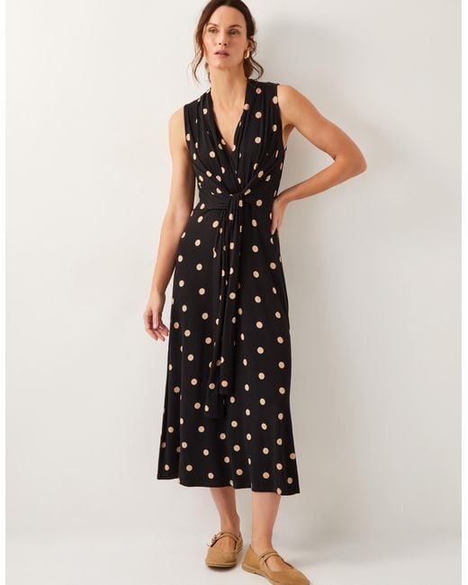 Monsoon Black Sareesha Polka Dot Midi Dress