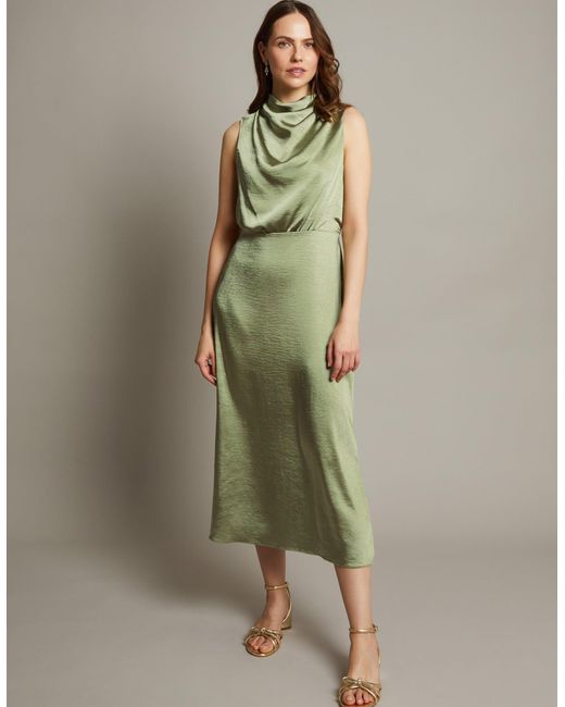 Monsoon Women's Green Livia Satin Cowl Halter Midi Dress, Size: 16