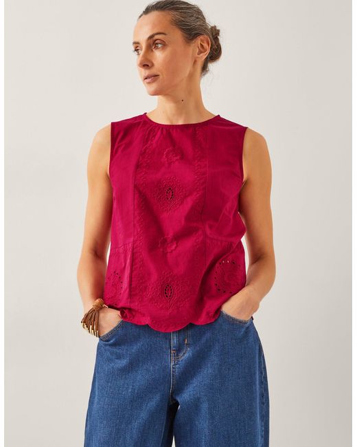 Monsoon Orla Broderie Tank Top Red