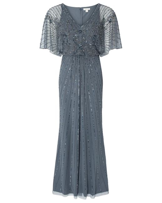Monsoon Gray Artisan Tabitha Embellished Maxi Dress Blue