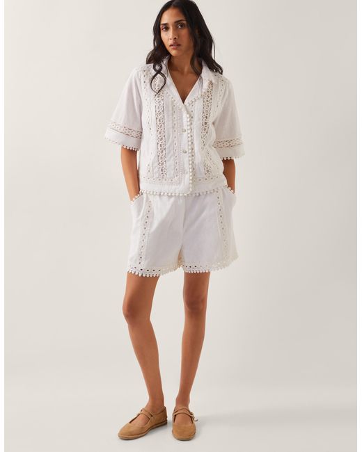 Monsoon Natural Irina High-waisted Lace Shorts White