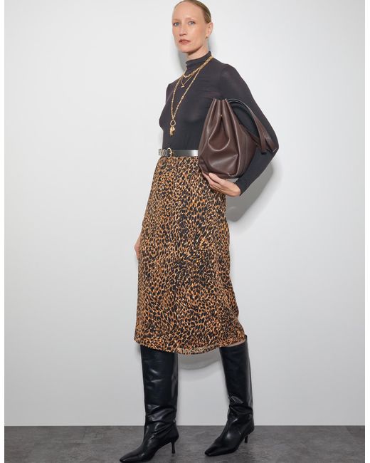Monsoon Liza Leopard Print Midi Skirt Brown