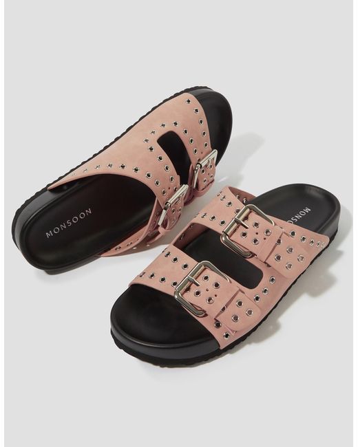 Monsoon Black Elena Stud Buckle Sandals Pink