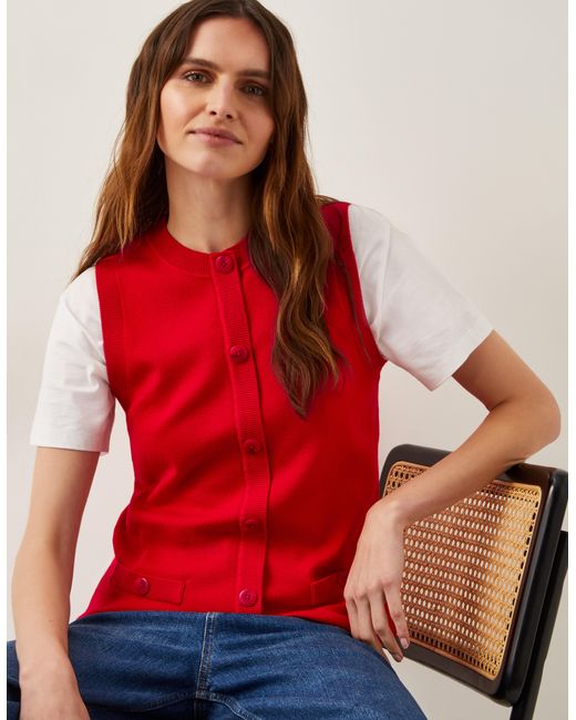 Monsoon Shaw Button Knitted Vest Red