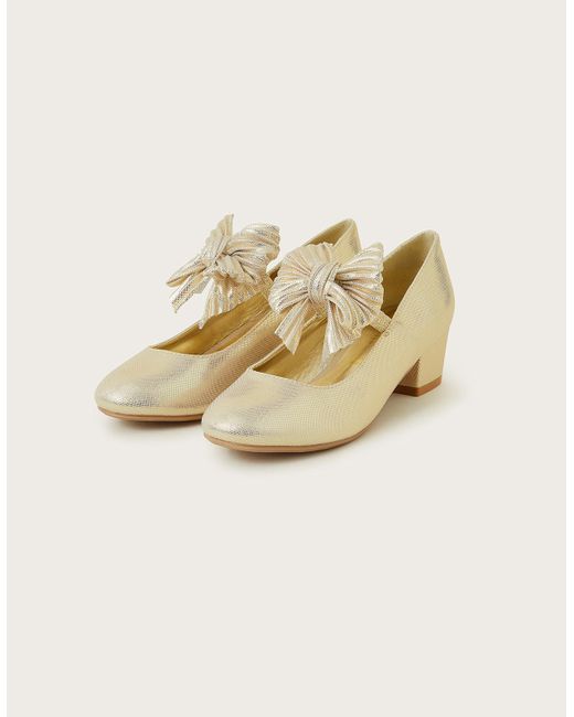Monsoon Natural Pleated Bow Heeled Shoes Gold