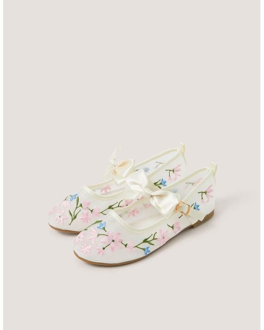 Monsoon Natural Floral Embroidered Mesh Ballet Flats Multi
