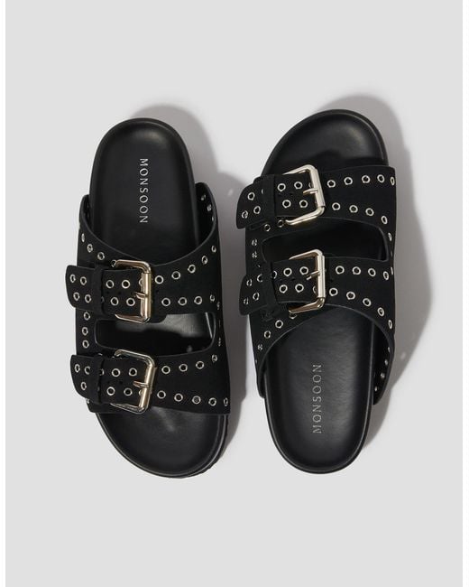 Monsoon Gray Elena Stud Buckle Sandals Black