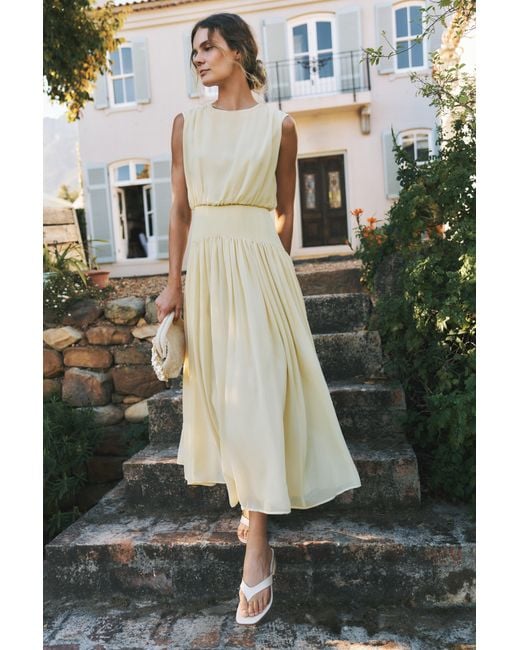 Monsoon Natural Georgia Drop Hem Midi Dress Yellow