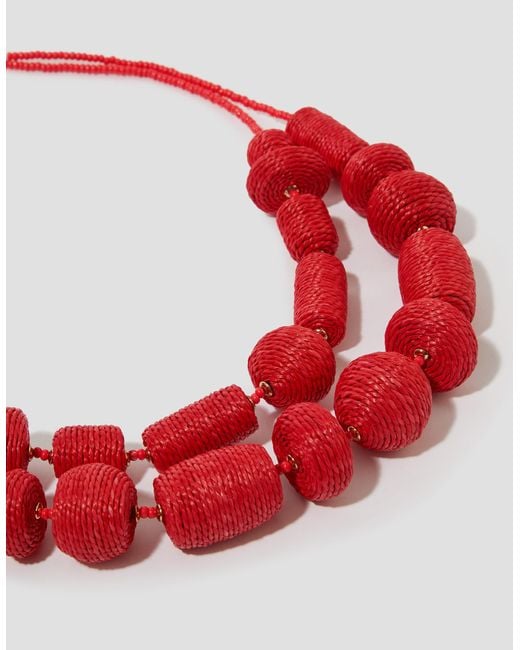 Monsoon Red Chunky Woven Beaded Necklace