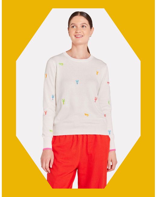 Monsoon Wispr Lobster Embroidered Crew Neck Jumper White