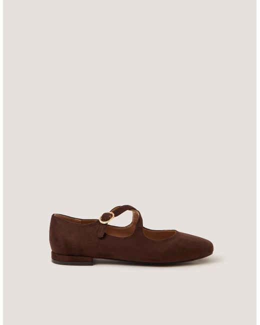 Monsoon Dana Faux Suede Mary Jane Ballet Flats Brown
