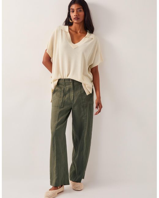 Monsoon Jolie Short Linen Wide Leg Trousers Green