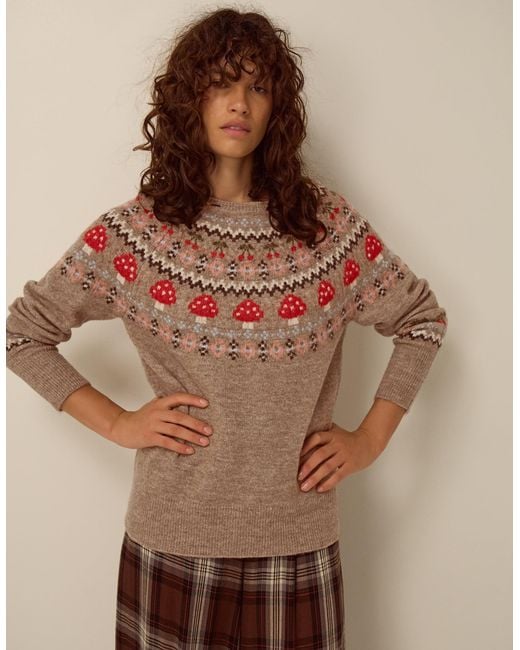 Monsoon Brown Mia Mushroom Fair Isle Jumper Mink