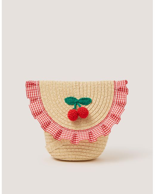 Monsoon Pink Cherry Gingham Straw Bag