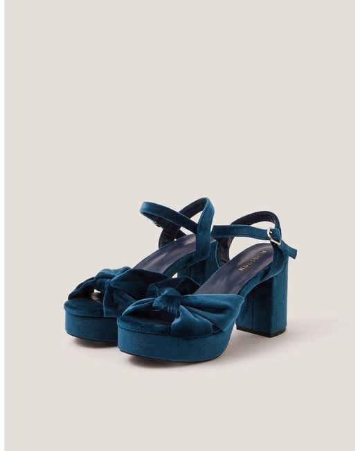 Monsoon Blue Nola Velvet Platform Heels Teal