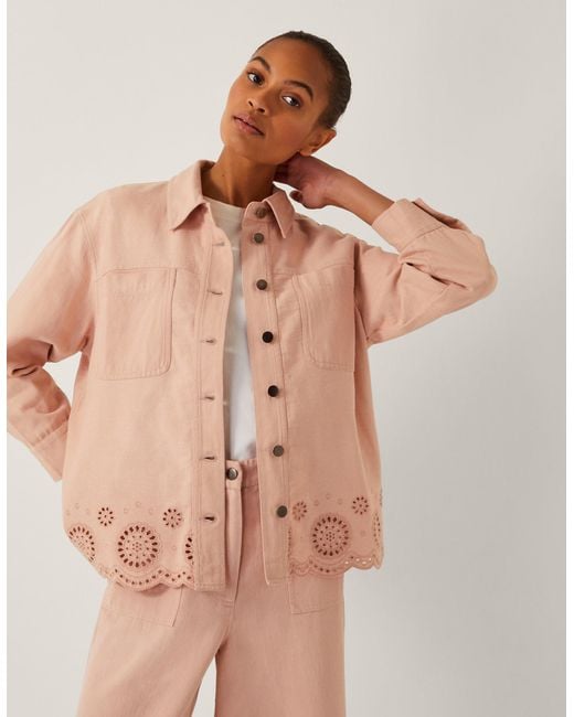 Monsoon Natural Belle Broderie Shacket Pink
