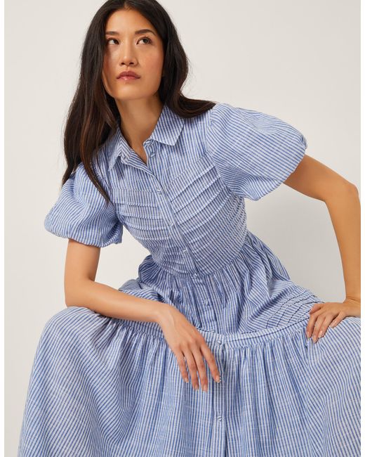 Monsoon Winnie Stripe Maxi Shirt Dress Blue
