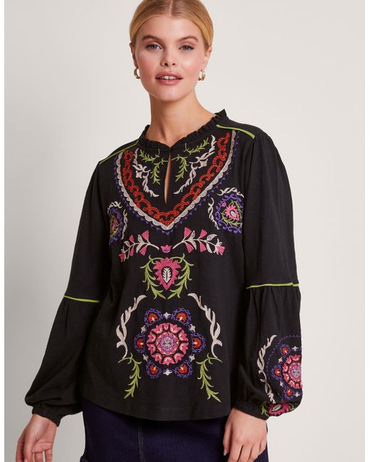 Monsoon Brown Xoey Embroidered Blouse Black