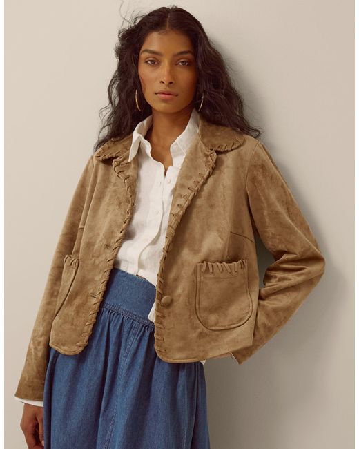 Monsoon Brown Sofia Faux Suede Jacket Ivory