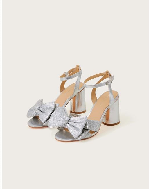 Monsoon Natural Bow Block Heel Sandals Silver