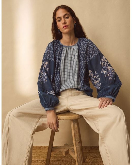Monsoon East Milly Floral Patchwork Blouse Blue