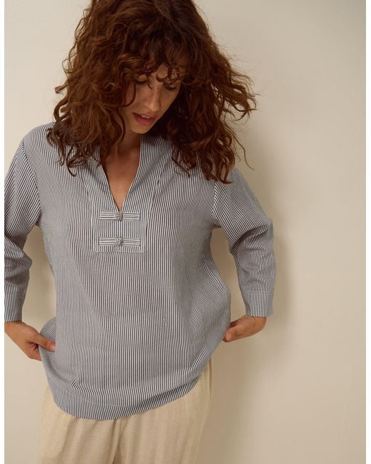 Monsoon Brown Alexa Stripe Linen Blend Top Blue