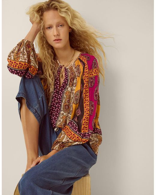 Monsoon Blue Magdalena Paisley Print Blouse Pink