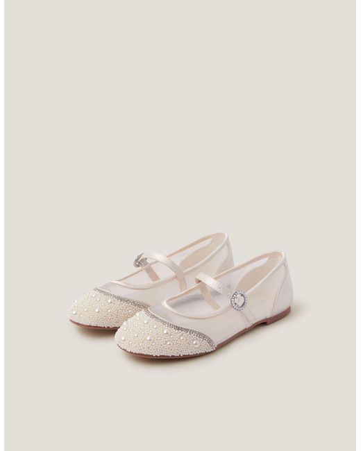 Monsoon Natural Pearl Mesh Ballet Flats Ivory