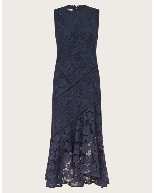 Monsoon Gianna Sleeveless Lace Midi Dress Blue