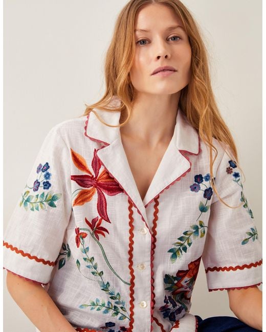 Monsoon Delphi Floral Embroidered Cotton Shirt White