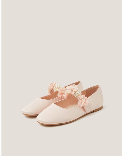 Monsoon Natural Pearl Flower Ballet Flats Pink